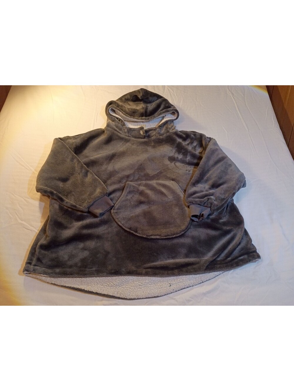 Cozy Gray Plush Hooded Sleepwear Pullover Size Small